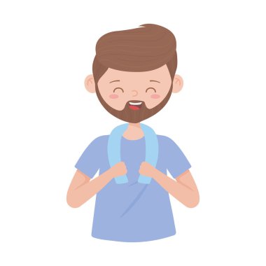 Omuzlarında havlu olan sakallı adam, izole edilmiş beyaz arkaplan.