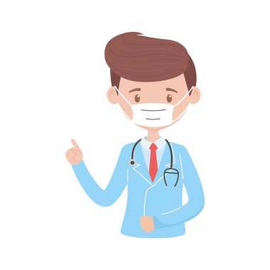 covid 19 koronavirüs, tıbbi maskeli ve steteskoplu doktor, izole edilmiş ikon