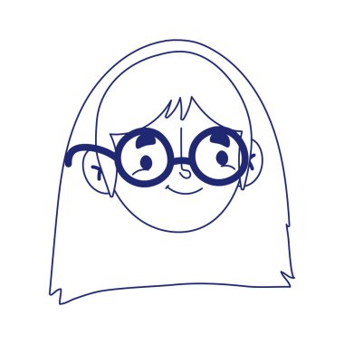 Gözlüklü genç kadın yüz karakteri, izole edilmiş beyaz arkaplan