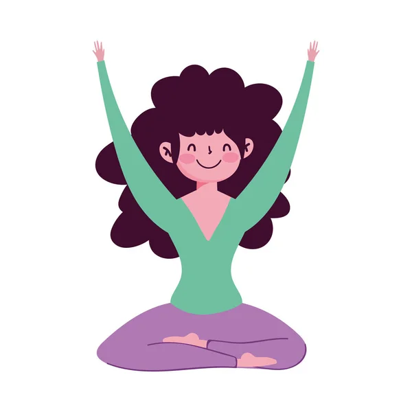 Chica sentado loto yoga pose aislado icono sobre fondo blanco — Archivo Imágenes Vectoriales