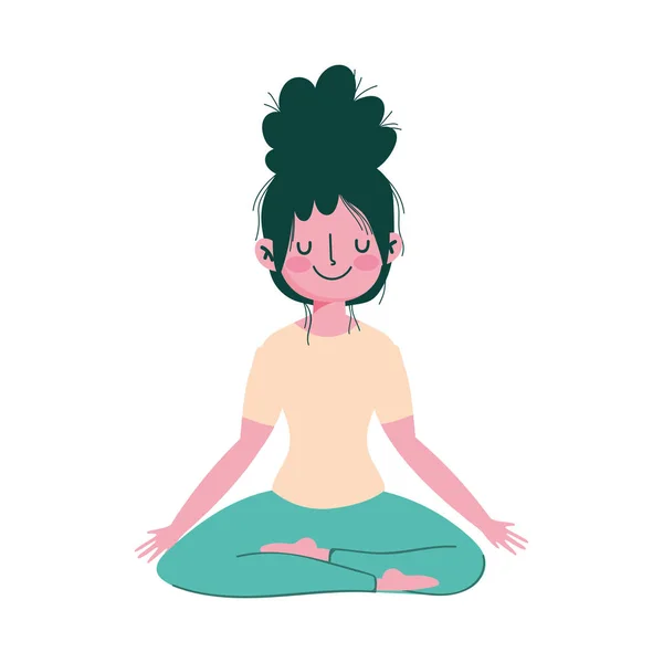 Chica en yoga pose práctica aislado icono blanco fondo — Archivo Imágenes Vectoriales