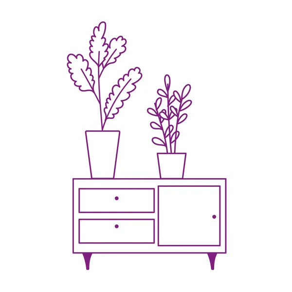 Muebles con plantas en maceta decoración aislado icono fondo blanco — Vector de stock