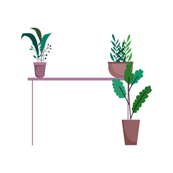 Potted plants in table interior decoration isolated icon on white background — Stock Vector