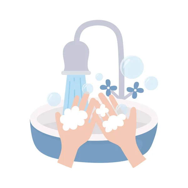Covid 19 coronavírus, lavar as mãos frequentemente prevenir, ícone isolado — Vetor de Stock