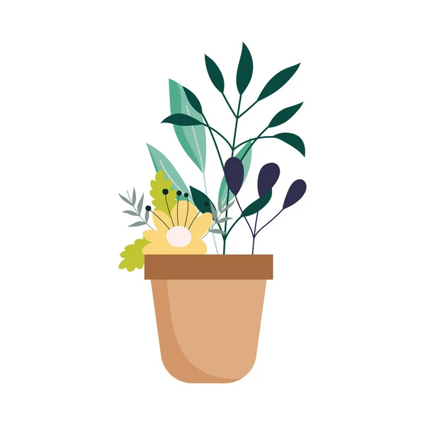 Fleur en pot décoration végétale icône isolée sur fond blanc — Image vectorielle