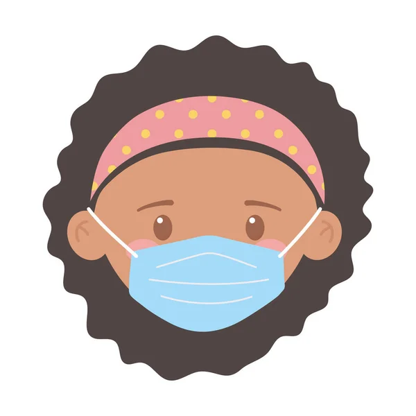 Covid 19 coronavirus, girl face with medical mask isolated icon white background — Stock Vector