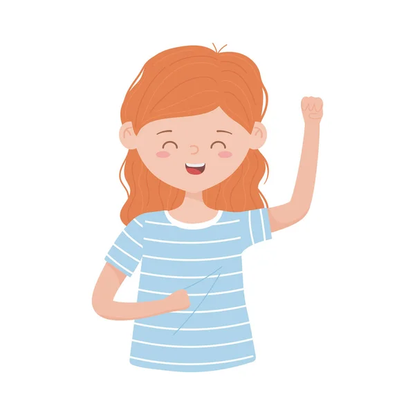 Jeune femme agitant caractère main dessin animé icône isolée fond blanc — Image vectorielle