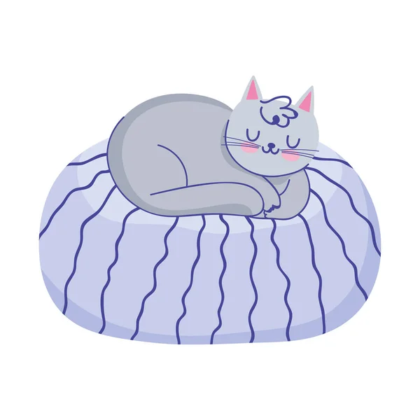 Pet cat resting on cushion isolated icon white background — Stock Vector