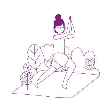 Matta içinde yoga yapan genç bir kadın izole edilmiş beyaz arkaplan