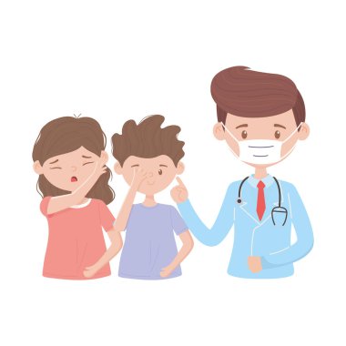 covid 19 karantina, doktor ve insanlar sosyal uzaklık ölçümleri