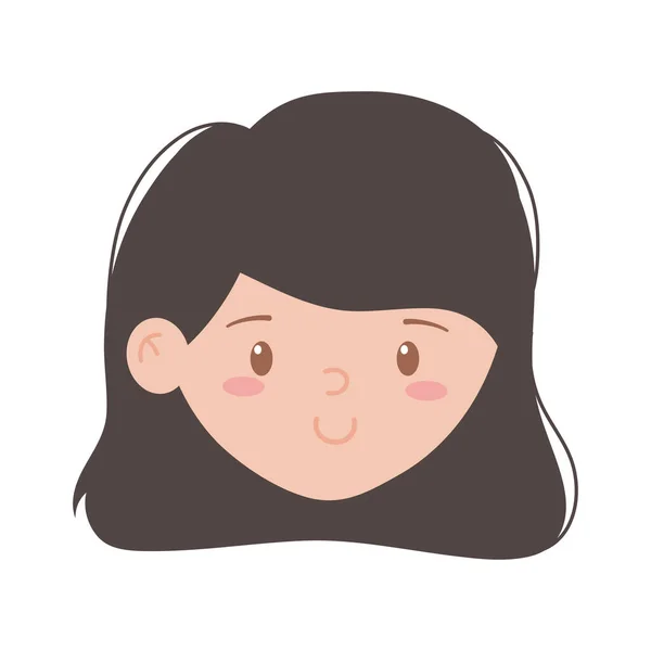 Jong meisje gezicht karakter geïsoleerd pictogram op witte achtergrond — Stockvector