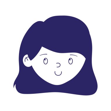 Genç kız beyaz arkaplanda izole edilmiş karakter simgesi ile karşı karşıya