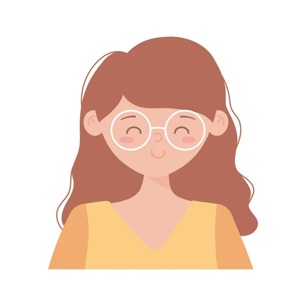 Mulher usando óculos retrato personagem ícone isolado no fundo branco — Vetor de Stock