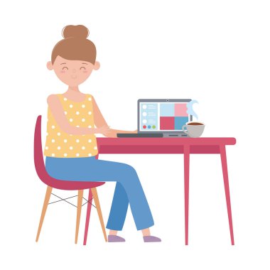 Evde kal, bilgisayarlı kadın bağlandı