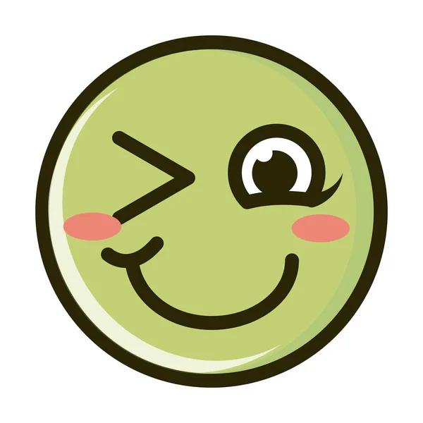 Blush clin d'oeil drôle émoticône sourire ligne d'expression du visage et icône de remplissage — Image vectorielle