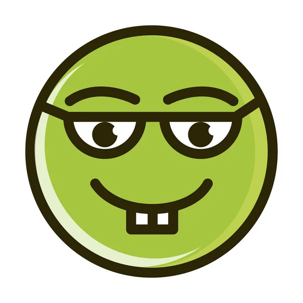 Nerd funny smiley emoticon face expression line and fill icon — Stock Vector