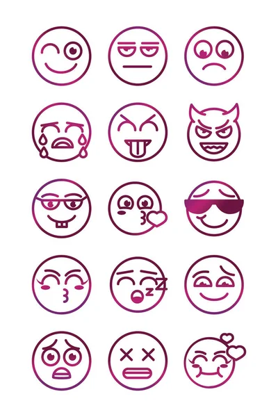 Emoticon śmieszne smiley twarze wyrażenie ikony zestaw — Wektor stockowy