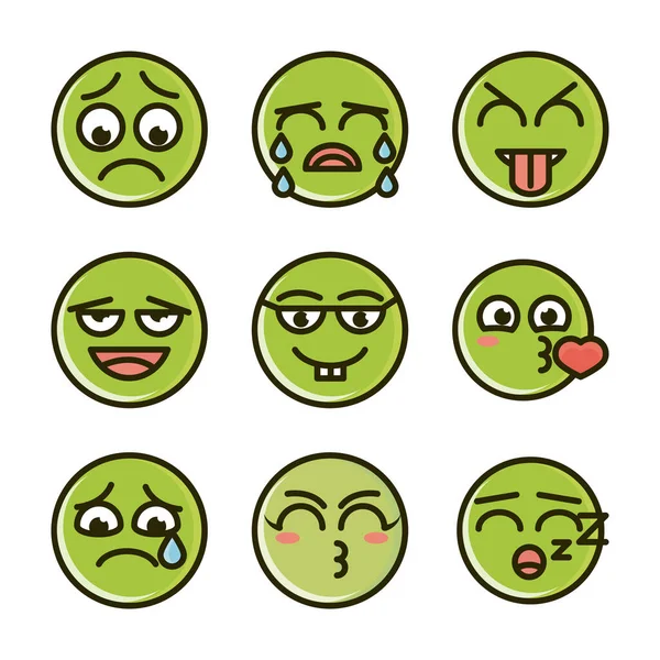 Emoticon legrační smajlík tváře výraz ikony nastaveny — Stockový vektor