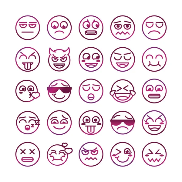 Emoticono divertido sonriente caras expresión iconos conjunto — Vector de stock