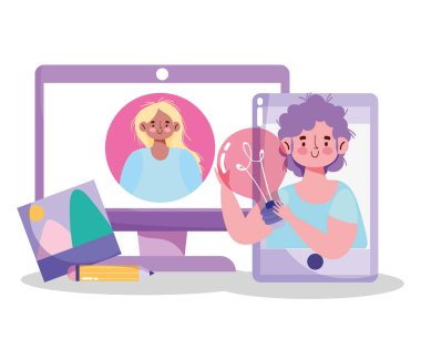 İnsanlar iletişim ve teknoloji, ekrandaki kız akıllı telefon bağlantısı fikri.