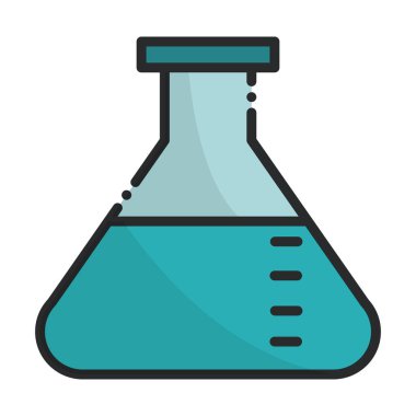 Kimya deney şişesi laboratuarı sağlık ekipmanları tıbbi hat ve ikonu doldur