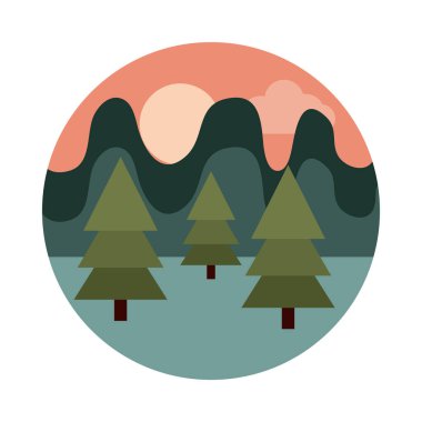 manzara doğa dağları yaprak ağaçları güneş alan düz ikon