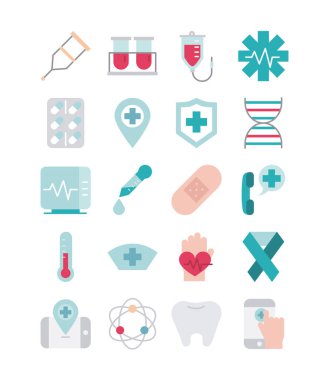 Tıbbi sağlık ekipmanları destek ikonları belirlendi ve doldurma biçimi