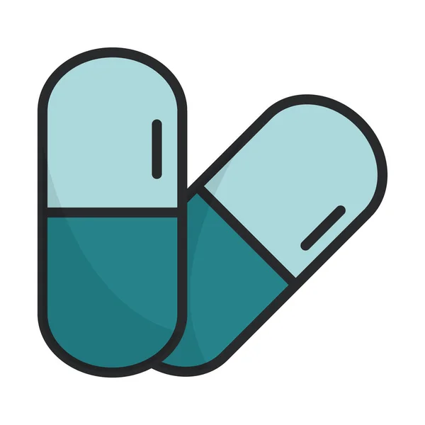 Médicament médecine capsules équipement de soins de santé ligne médicale et icône de remplissage — Image vectorielle