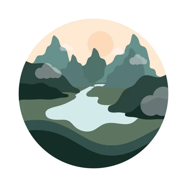landscape nature rive mountains valley scene flat style icon