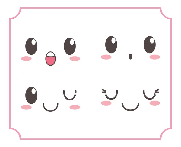 Kawaii precioso adorable ojos bocas expresiones faciales — Vector de stock
