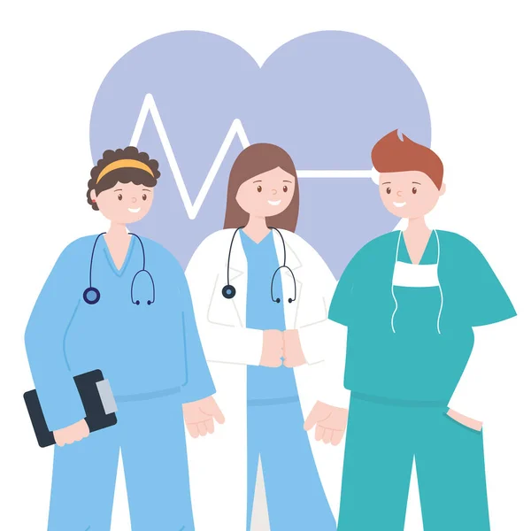 Läkare och sjuksköterskor, team professionella läkare sjuksköterskor personal, medicinsk personal tecken — Stock vektor
