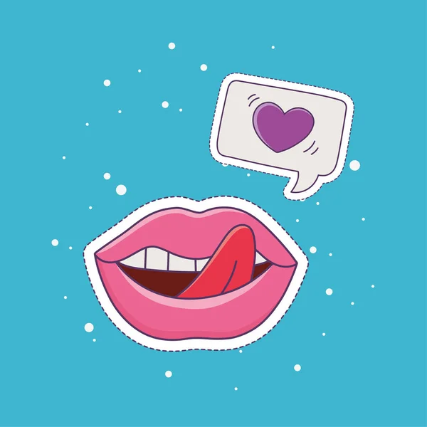 Labbra lingua fuori amore patch moda distintivo adesivo decorazione icona — Vettoriale Stock
