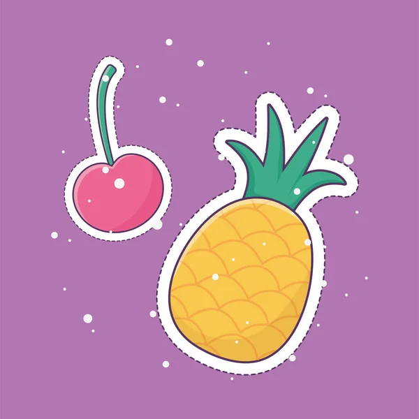 Pineapple cherry patch fashion badge sticker decoration icon — Stock Vector