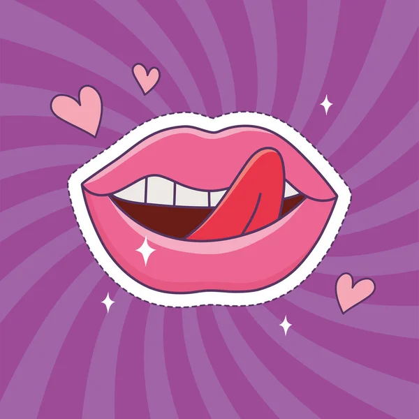 Labios lengua parche moda insignia pegatina decoración icono — Archivo Imágenes Vectoriales