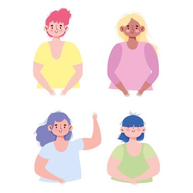 Genç kadınlar çizgi film karakteri avatar simgeleri