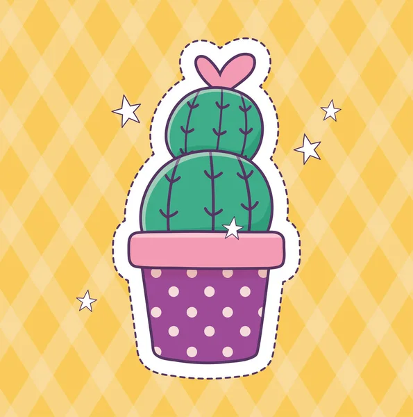 Potted cactus patch fashion badge sticker decoration icon — Stock Vector