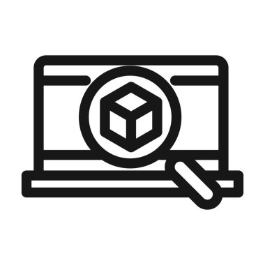 kargo hizmeti lojistik dizüstü bilgisayar büyüteç analiz çizgisi simgesi