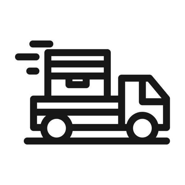 Vrachtwagen met pakket levering cargo service logistieke lijn stijl pictogram — Stockvector