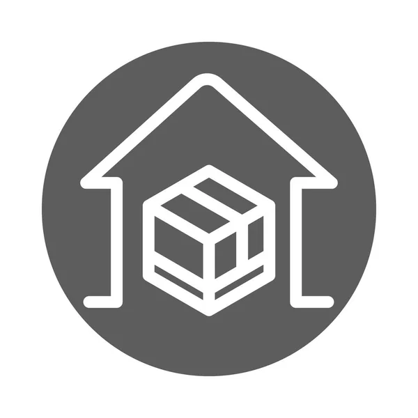 Service de livraison de fret boîte en carton logistique dans l'icône de style bloc maison — Image vectorielle