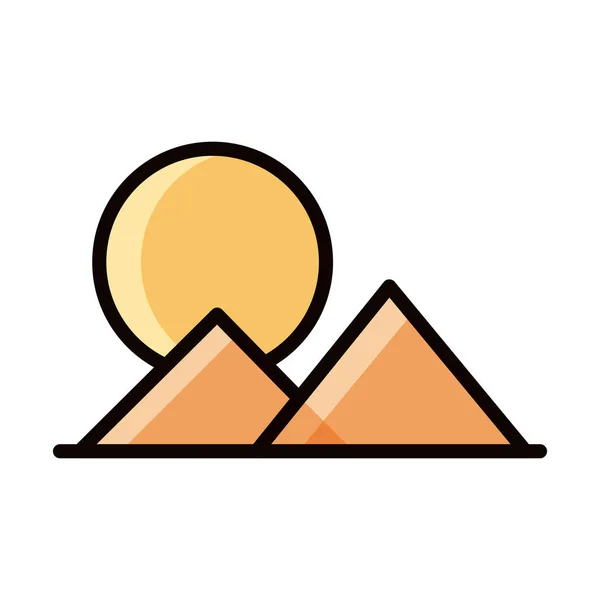 Mountains sun landscape nature line and fill icon — Stock Vector