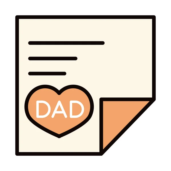 Feliz dia dos pais, mensagem carta amor coração decoração celebração linha e ícone de preenchimento — Vetor de Stock