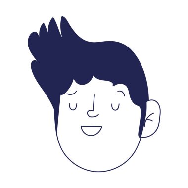 Genç adam karakter çizgi filminde beyaz arkaplanda izole edilmiş bir simge ile karşı karşıya