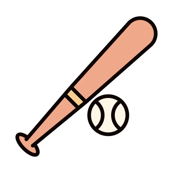 Бейсбольна бита і м'яч ігри спортивне обладнання лінія і значок заповнення — стоковий вектор