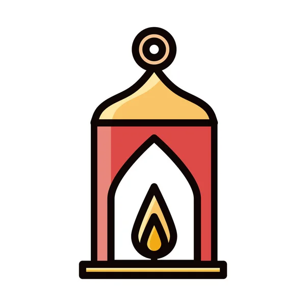 Bougie allumée dans la lanterne eid moubarak islamic ligne de célébration religieuse et remplir icône — Image vectorielle