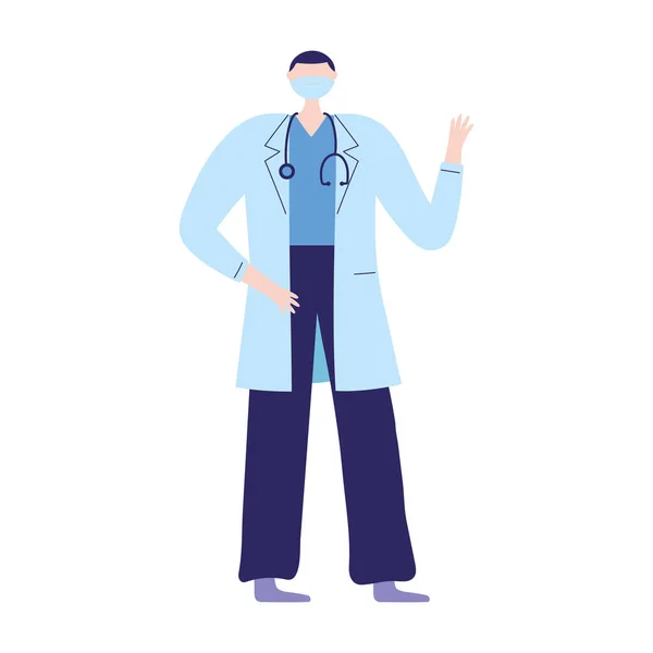 Personnel médical professionnel médecin masculin avec masque et stéthoscope — Image vectorielle
