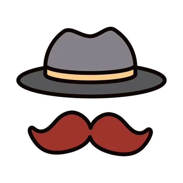 Moustache and hat accessory celebration line and fill icon — Stock Vector