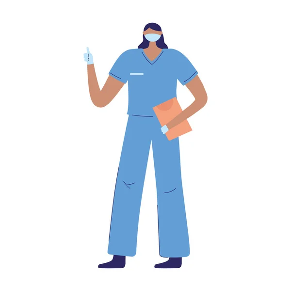 Enfermera con guantes de máscara médica e informe — Archivo Imágenes Vectoriales
