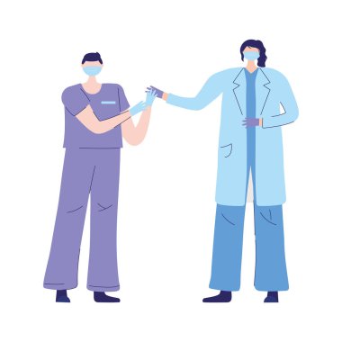 Teşekkürler doktor hemşireler, kadın hekim ve maskeli erkek hemşire.