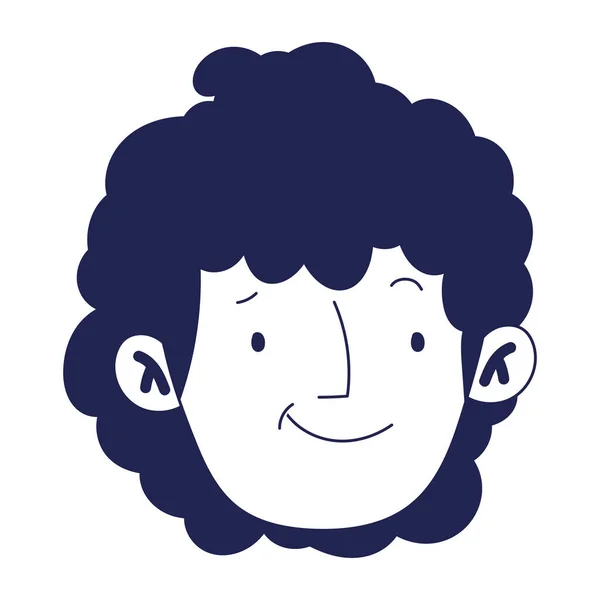 Jeune homme visage personnage dessin animé icône isolée sur fond blanc — Image vectorielle