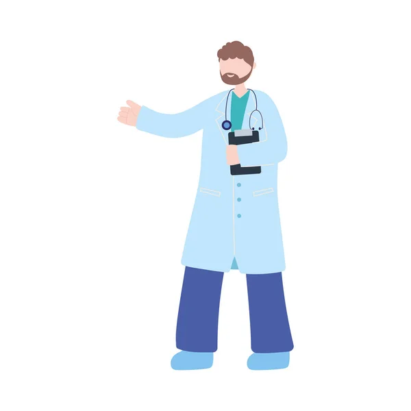 Médecin masculin avec stéthoscope et rapport à caractère médical — Image vectorielle